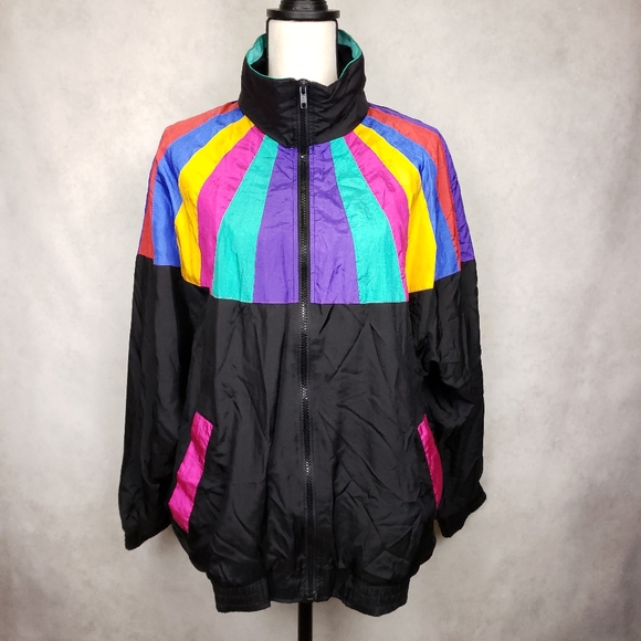 Vintage Jackets & Blazers - Vintage colorblock zip up windbreaker men women L